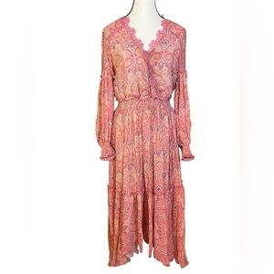 Haute Hippie Destiny 100% Silk Maxi Dress Women's Size 0 Rose Peach Cottagecore